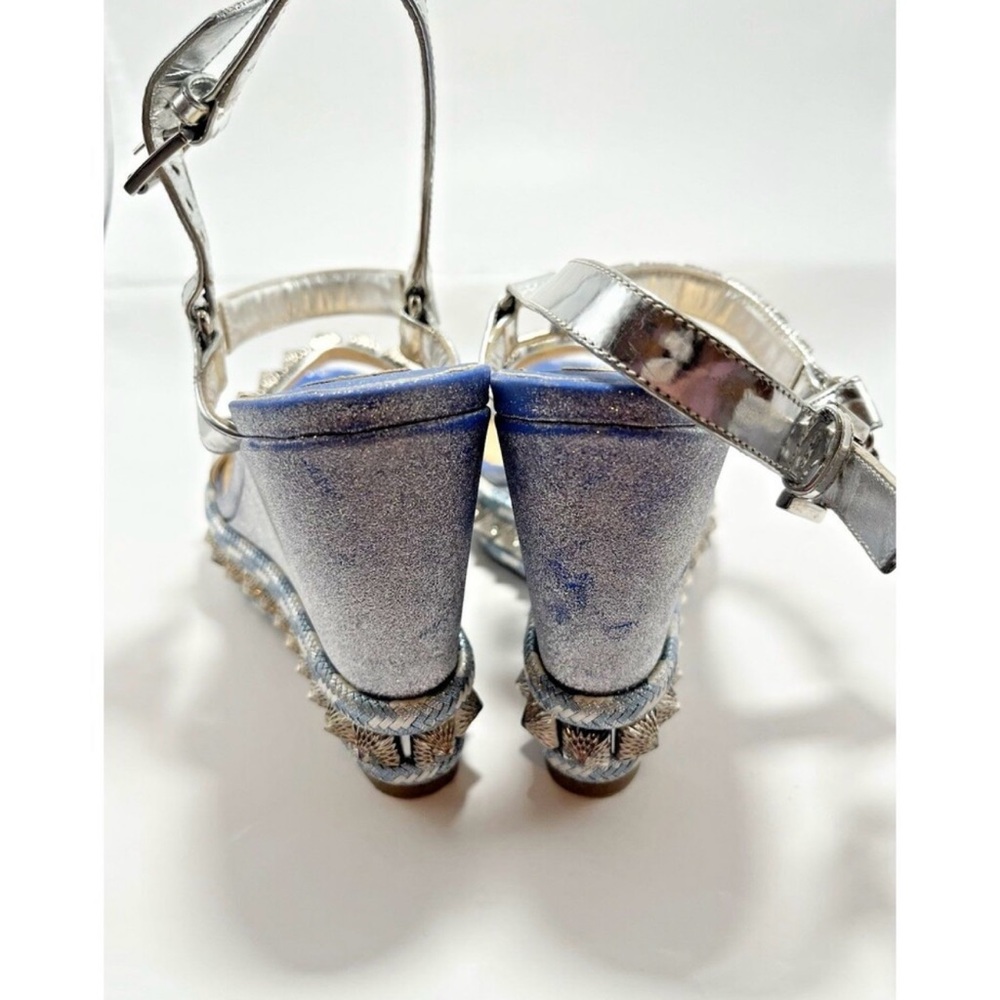 Christian Louboutin Silver Studded Wedge Sandals - Picture 8 of 11